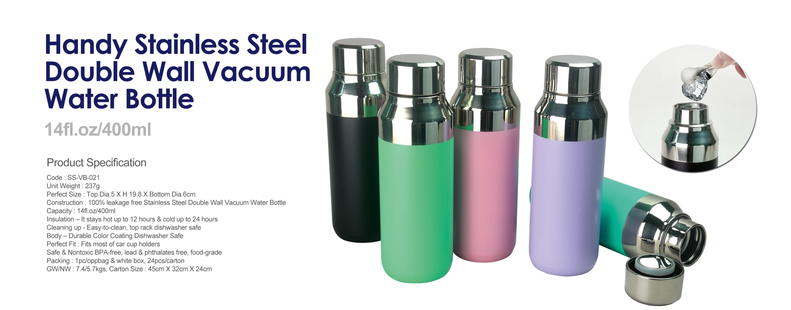 Handy Stainless Steel Double Wall Vacuum Water Bottle