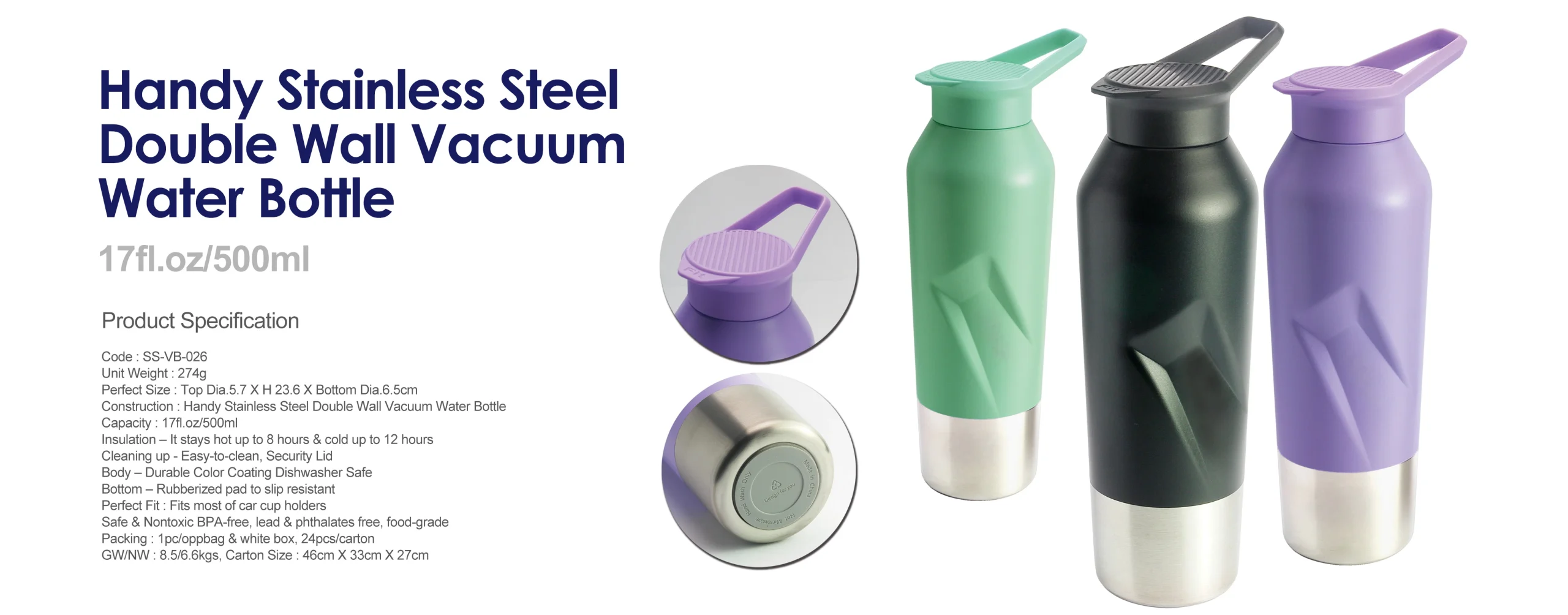 Slim Stainless Steel Double Wall Vacuum Water Bottle
