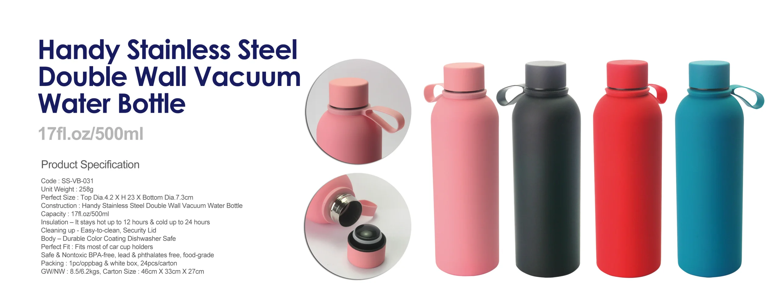 Handy Stainless Steel Double Wall Vacuum Water Bottle