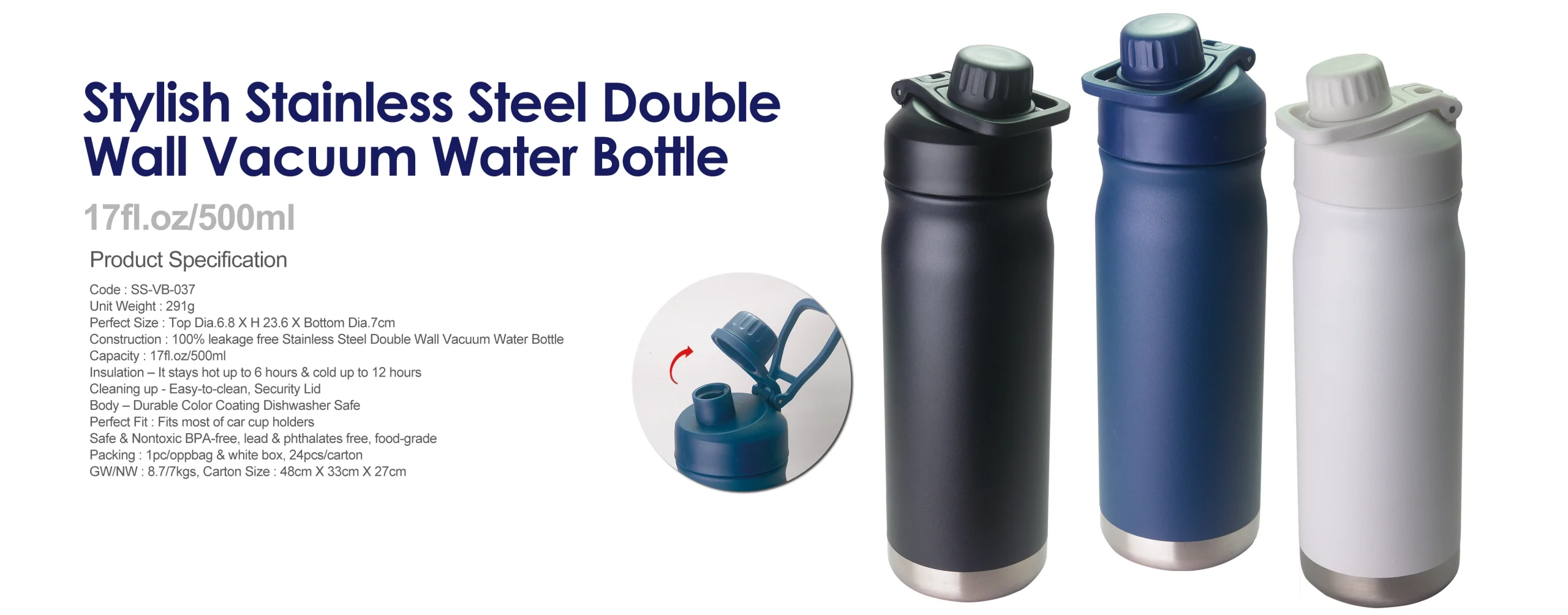 Sporty Stainless Steel Double Wall Vacuum Water Bottle