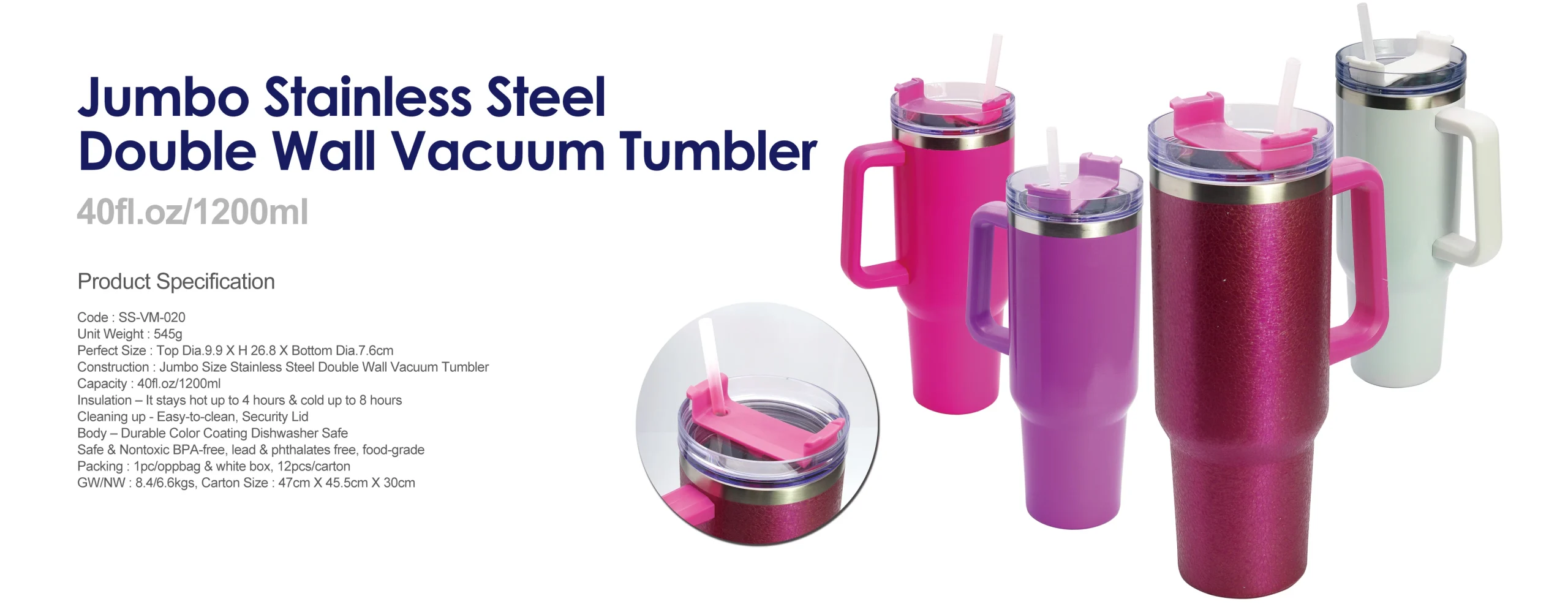 Jumbo Stainless Steel Double Wall Vacuum Tumbler